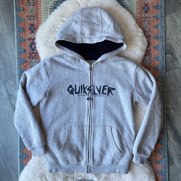 Quicksilver boys grey sherpa lined graphic hoodie sweatshirt jacket kids medium - Picture 1 of 16